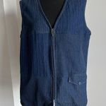 Alia Vest Womens 12 Blue Zip Up Pinstripe Denim Casual Pockets Stretch Layering Photo 0