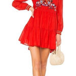 Free People Sunbeams Mini Dress Off the Shoulder Smocked Embroidered Red XS New Photo 0