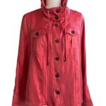 Elementz Blouse Jacket Shacket Orange Coral Shimmer Roll Tab Sleeves Large Photo 2