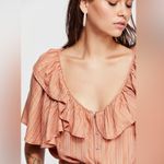 Free People  Orange Ruffle Collared Crop Top - Size Small Photo 2