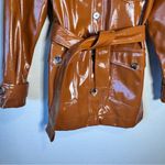 Topshop  Brown Faux Patent Leather Trench Coat Jacket Womens 8 Preppy Fall Classy Photo 6