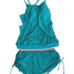 Cacique  GREEN Mesh Ruched Bottom Blousy Top Built in Bra Tankini Sporty 40DDD 14 Photo 0
