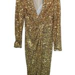 Badgley Mischka Modele Gold Sequin Midi Dress Photo 0
