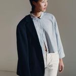 Everlane Blue And White Striped Cotton Collared The Woven PJ Top NWT Photo 0