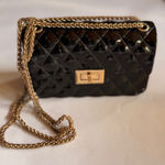 Black Quilted Jelly Chain Crossbody Bag With Gold Photo 0