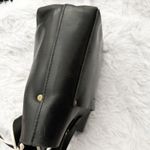 PORTLAND LEATHER GOODS | Black Smooth Leather Mini Crossbody Tote Stripe Strap Photo 6