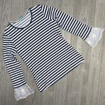 J. McLaughlin  eyelet bell sleeve striped long sleeve shirt blue and white small s Photo 0