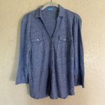 J. McLaughlin Blue Button Down Linen Blend Long Sleeve Shirt Top Women's Size M Photo 1