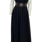 Maniju  High Neck Open Back Halter Embellished Maxi Dress Black Size Medium NWT Photo 0