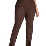 Good American  Chocolate Brown Faux Suede Pant Size 8 Boss Split Hem Straight Leg Photo 11