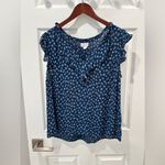 Anthropologie Velvet by Graham & Spencer Blue and White Floral Ruffle Top size Size M Photo 1