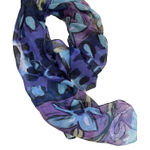 Elegant Italian Made Floral Print Sheer Polyester Scarf Purple Blue Photo 0