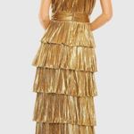 Mac Duggal NWT 30763 Gold High Neck Pleated Tiered Ruffle Metallic Gown Size 12 Photo 1