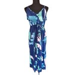 HUSKARYL Tropical Print Maxi Dress Sleeveless Pockets Size L Blue Size L Photo 1