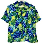 Chico's  Women’s Floral Watercolor Linen Top Short Sleeve Blue Green Size 1 Photo 0