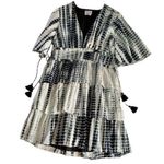 Saylor Syden Navy Tie Dye Gold Metallic V-neck Tiered Boho Mini Dress Large Photo 0