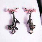 Black Cat With Pink Bow Alloy Drop Earrings, Cute Elegant *Fashion‎ Jewelry Photo 0
