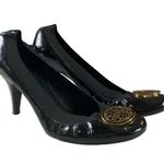 Tory Burch Caroline Black Patent Leather Elastic Pump Gold Logo Size 10 Photo 0