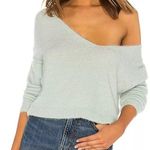Free People Princess V-Neck Sweater Size M Fuzzy Textured Mint Pastel Green Photo 0