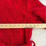 Sandro  cherry red fleece belted jacket with plaid hood and cuffs. Size M EUC Photo 8