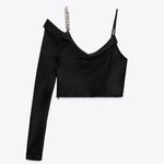 ZARA NWT Woman Satin Effect Asymmetric Chain Top Black Top Size M Blogger Fave Photo 5