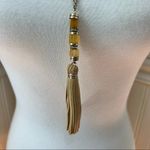 Bohemian Long Necklace with leather, beads, bling, tassel accents Brown Photo 1