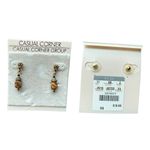 Vintage Casual Corners Post Earrings Antique Brass Tone with Brown Stone NWT Photo 2