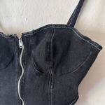 Nasty Gal  Black Denim Corset Bustier Top Zip Front Size 6 Photo 3