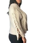 ZARA  Ecru Cable Knit Lace Up Sleeve Sweater Size Small Photo 2
