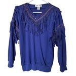 Vintage 80s Purple Fringe Western Southwestern Shoulder Pads Sweater Medium Photo 0