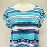 Chico's Chico’s Zenergy Blue Teal & White Striped Cap Sleeve Loose Fit Tee Size 1/Medium Photo 5