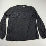 Loft  Lace Blouse Mock Neck‎ Long Sleeve Elegant Top Black Size Small Photo 0