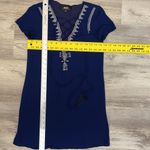 Lulu's Navy Blue with White Embroidered Design Tassel Tie Front Dress Size XS Photo 11