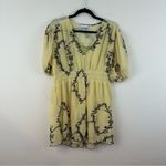 Ganni  Pale Butter Yellow Floral Pleated Georgette Mini Dress Size Medium Photo 1