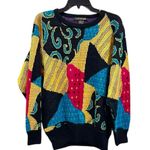 Counterparts Vintage Sweater Abstract Geometric Neon Pink Blue Metallic Gold 80s 90s M Medium Photo 2