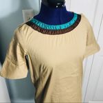 ZARA  Basic Khaki Top w Brown & Teal Ruffled Top Photo 1