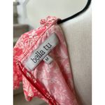 Bella Tu Coral Pink & White Blue Tassel Floral Block Print Ruffle Hem Dress Size M Photo 6