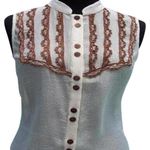 Cache Ivory Silk Gold Lurex Sparkle Hand Crochet Brown Beads Top $118 New NWT Photo 1