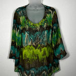 Multiples  Multi Color Beaded Blouse Size Large Photo 0