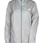 New Balance  Jacket Women Large Gray White Stripe Windbreaker Workout Athleisure‎ Photo 0