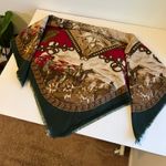 Vintage Red & Green Horse Girl Printed Oversized Square Scarf Wrap Photo 4