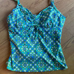 Lands' End  Blue and White Ruched Tie Front Tankini swimsuit Top SZ 12 Photo 0