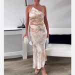 ZARA  NWT satin cutout one shoulder beige ivory printed maxi evening dress Photo 6