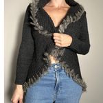 Cache y2k  Fur Lined Gray Sweater Size Small Photo 0