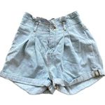 BDG  - High Waist with Pleats Denim Shorts in Light Wash Blue Photo 0