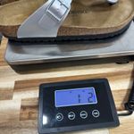 Birkenstocks Gizeh Birko-Flor 41 Leather Thong Sandal Comfort Silver Metallic Photo 8