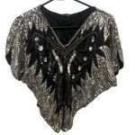 Vintage Butterfly Sequin 100% Silk Top Black Size M Photo 0