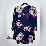Maurice's Navy Floral Print Semi Sheer 3/4 Sleeve Open Cardigan Photo 1