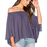 Abercrombie & Fitch Revolve Krisa Womens Off Shoulder Batwing Slate Blue Flutter Demure Blouse XS Photo 0
