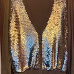 Michael Kors Michael by  Gold Sequin Front/Tan Long Sleeve VNeck Cardigan NWT Photo 0